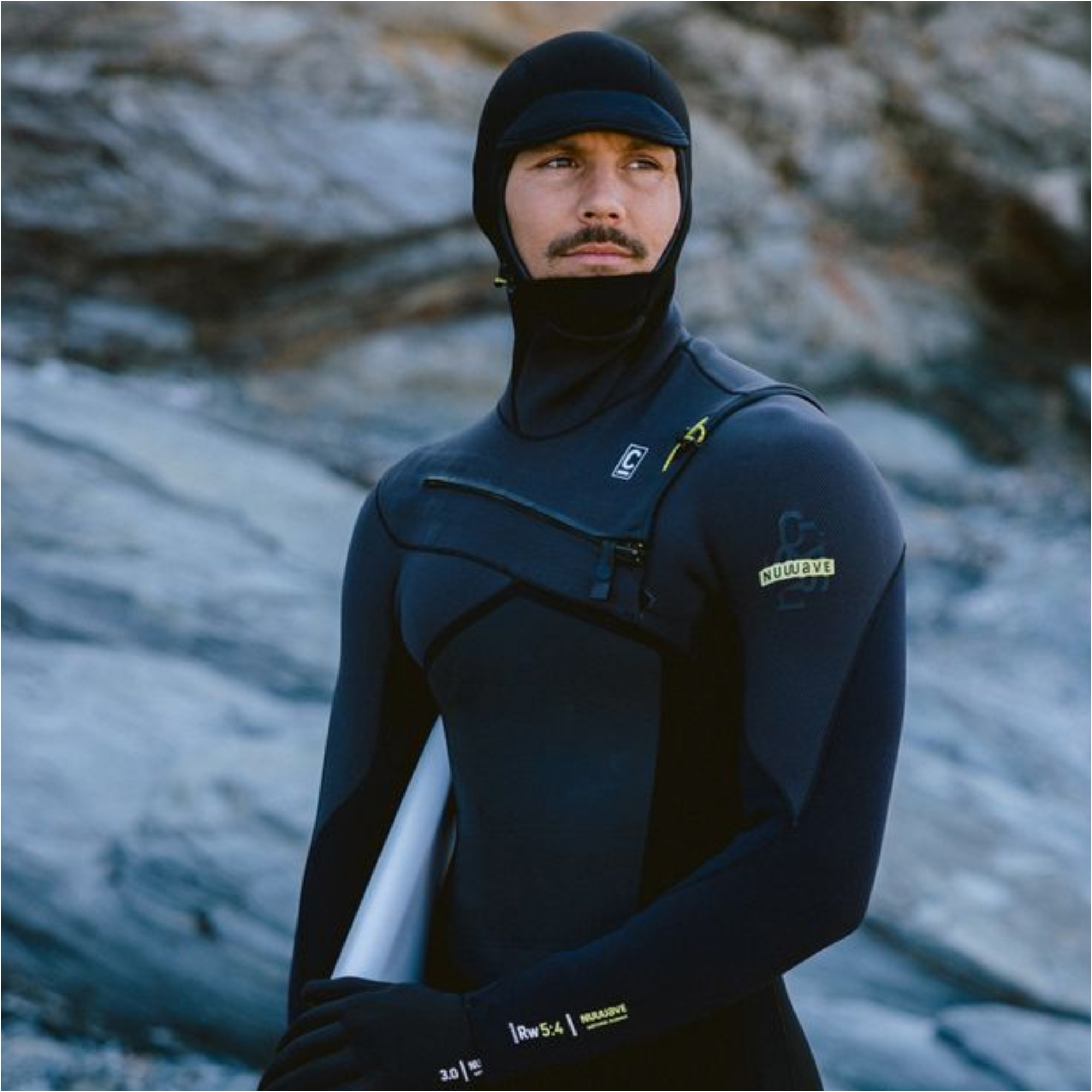 2026 C-Skins Mens Nuwave Rewired 5/4mm Hooded Wetsuit CRW54MH - Black / Meteor / Lime